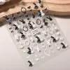 Pegatinas Originales Retro de Conejo para Uñas 5D Estampadas Estéreo Blanco y Negro Conejito Pegatinas de Arte de Uñas DIY Joyería Estilo Aa