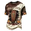 Camiseta Masculina de Manga Curta Estampada Cabeça de Abóbora Série Halloween, Item Mais Vendido Transfronteiriço na Amazon