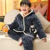 Pijama Espeso de Cristal de Terciopelo para Niños y Niñas Otoño e Invierno Ropa de Casa Traje Cálido de Coral de Terciopelo para Niños