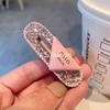Pinza para el cabello de niña rosa coreana con pedrería, letra dulce, clip lateral de diamantes completos, alta gama, industria pesada, clip para flequillo, accesorios para la cabeza
