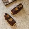 Zapatos de cuero retro estilo francés para niñas, nueva colección primavera/otoño 2026, con lazo, punta fina, suela plana, plantilla suave y diseño versátil, similares a las sandalias Birkenstock