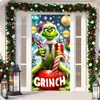 Cubierta de Puerta Decoración de Dibujos Animados del Grinch Cubierta de Puerta Navideña Monstruo Verde Grinch Tela Colgante Tapiz Fondo de Cubierta de Puerta