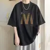 Camiseta Masculina de Manga Curta Verão Estilo Coreano Tendência Simples Manga Meia Manga Top Estilo Hong Kong Respirável Solta Casual Marca Tendência Camiseta