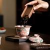 Imitación Song powder Ru horno Fresa Conejo dos Cai cubierta Cuenco de cerámica para el hogar Juego de té de kung fu Tazón de té de gran capacidad que se puede levantar