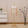Maniquí de Media Figura Femenina para Escaparate de Tienda de Ropa, Base Galvanizada, Maniquí de Alambre Dorado para Exhibición, Muñeco