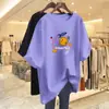 Camiseta de Manga Corta para Mujer de Mediana Edad y Mayores, Comercio Exterior Transfronterizo, Corte Holgado, Tallas Grandes, Adelgazante, Cubre Vientre, Top Estampado de Media Manga