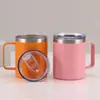 Taza térmica de acero inoxidable 304 transfronteriza, taza con asa portátil, taza de café de doble capa con pulverización de plástico, venta al por mayor personalizada