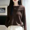Suéter de punto de cuello redondo transfronterizo para mujer, jersey de manga larga, textura acanalada retro, corte holgado, adecuado para primavera y otoño, elegante capa interior