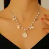 Collar con Colgante Asimétrico de Cadena para Clavícula de Falda Dulce Transfronteriza, Estrella de Mar Dopamina Concha de Verano para Playa, para Mujer