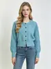 Cárdigan de Punto con Patrón de Olas Otoño Invierno para Mujer, Cálido, Suave, Estilo Corto, Suéter con Botones Individuales, Venta al por Mayor de Fábrica