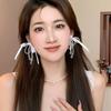 Aretes Elegantes de Lujo Ligero con Cuentas de Cristal y Lazo de Cinta Aretes de Diseño Elegante, Moderno, Super Hada, Dulce y para Dama