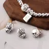 Prata Pura S999 Contas do Doraemon Prata Dura 3D Gato Jingle Contas Soltas Artesanal DIY Cordão de Mão Colar Acessórios de Joia