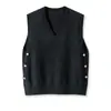 Chaleco de Punto con Cuello en V en Capas para Mujer Holgado Botón Lateral Otoño Invierno Nuevo Suéter Cárdigan