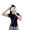 Camiseta Corta con Mangas Abullonadas para Mujer, Sexy y Atractiva, para Verano, Top Versátil para Combinar con Almohadillas en el Pecho para Usar por Debajo y por Encima