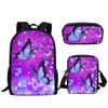 Mochila Estampado Creativo para Estudiante Set de Tres Piezas Serie Mariposa 3D Mochila Combinada de Gran Capacidad para Computadora para Hombre y Mujer