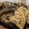 Juego de Ropa de Cama de Cuatro Piezas de Peluche de Piel de Conejo con Estampado de Leopardo Maillard Cubre Duvet de Felpa de Coral de Leche Grueso para Invierno Sábana Cálida Ropa de Cama