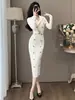 Falda de Punto de Manga Larga con Cuello en V de Doble Botonadura de Lujo Ligero para Otoño e Invierno, Gama Alta, Efecto Adelgazante, Elegante Profesional, Falda de Traje Ajustada a la Cadera