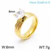 Anillo de Pareja Popular Tendencia Rombo Circonita Cuatro Garras Chapado en Oro de 18K 6mm Europeo y Americano Transfronterizo Anillo de Acero Inoxidable