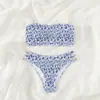 2026 Nuevo Traje de Baño de Dos Piezas con Estampado Floral Europeo y Americano, sin Tirantes y con Corte en la Cintura, Bikini Sexy para Mujer