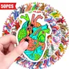 50 Compras Directas Transfronterizas Pegatinas de Corazón Anatómico Coloridas Graffiti Órganos Humanos Pegatinas de Decoración para Equipaje Cuaderno