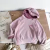 Roupa íntima base com capuz em veludo mousse infantil, para meninos e meninas, outono e inverno, manga longa, quente, camiseta de moletom bordada