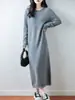 Vestido de Punto 100% Lana Pura con Cuello de Encaje Otoño/Invierno 2026 Largo Cuello Redondo Holgado Recto Base de Cachemira