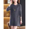 Nuevo Modelo 2026 para Madres de Mediana Edad: Vestido de punto holgado con cuello redondo, de longitud media, Otoño/Invierno