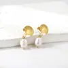 Pendientes Japoneses y Coreanos de Perla Blanca, Diseño de Lujo de Nicho, Pendientes Ovalados de Concha con Forma de Abanico Empalmada, Pendientes Geométricos de Acero Inoxidable