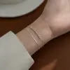 Prata Pura 999 Corrente de Osso de Cobra Dupla Camada Pulseira de Luxo Leve de Alta Qualidade para Mulheres Moda de Nicho Versátil Joias de Bolinha Redonda Pequena para o Verão