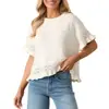 Moda Femenina Europea y Americana Transfronteriza de Verano 2026 Suéter de Punto Hueco Redondo de Manga Corta con Volantes Suelto