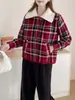 Cárdigan de Punto Cuadros Bloque de Color Retro Lana Doble Cara 2026 Nuevo Diseño Otoño/Invierno Abrigo Suéter con Cuello para Mujer