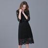 Vestido negro pequeño con cuello cuadrado para joven, primavera y otoño, nuevo vestido de encaje profesional de cintura sexy con huecos franceses europeos y americanos de gran tamaño