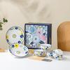 Conjunto de pratos e tigelas de cerâmica com flores de borboleta azul simples pequeno fresco caixa de presente atividades conjunto de louças de presente Atacado