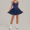 Vestido de yoga QiuSha duas peças para corrida ao ar livre, saia plissada esportiva fitness anti-exposição para mulheres 3961