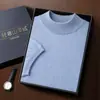 Frontline Garment Suéter de Cachemira Manga Corta para Hombre Cuello Alto Medio Holgado Talla Grande Jersey Suéter de Punto Manga Corta Color Sólido Suéter de Cachemira