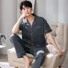 Pijama de Hombre Verano Algodón Puro Manga Corta Pantalón Talla Grande Sentido de Alta Gama Papá Mediana Edad y Ancianos Traje para Casa Verano