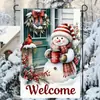 Decoração de Jardim de Natal Bandeira de Jardim Padrão Xadrez Vermelho Gnomo Boneco de Neve Papai Noel Estampa Padrão Bandeira Suspensa para Exterior