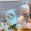 Copo de água infantil verão boneca fofa copo de plástico com canudo alto valor de cor portátil pressão de um botão copo quicando de silicone macio