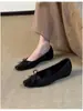 Primer Encuentro Temporada Retro Francés Marrón Cuadrado Puntera Tacón Bajo Moño Boca Baja Zapatos Individuales Mujer Súper Bonitos Mary Janes Zapatos de Mujer
