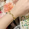 Pulseira Série Flor de Camélia Europeia e Americana Transfronteiriça Banhada a Ouro Diamante Verde para Mulheres Joias Anel Flor Geométrica Minimalista Ins