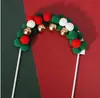 Fio de Natal Vermelho Bola de Pelo Arco Decoração de Bolo de Aniversário Plug-in Arco-íris Pompons Tridimensionais Enfeites de Bandeira para Festa de Aniversário