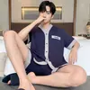 Nuevo Cárdigan Talla Grande Pijama para Hombre Cuello en V Manga Corta Pantalones Cortos Estilo Delgado Otoño y Verano Casual Transpirable Ropa para el Hogar que se Puede Usar Afuera