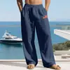 Pantalones Casuales de Lino para Hombre Four Seasons de Amazon Transfronterizo Pantalones de Pierna Ancha Estilo Hip-Hop Americano con Etiqueta de Bandera Independiente para Hombre