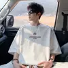 Camiseta bordada de manga corta estilo étnico americano para hombre, top juvenil casual deportivo de verano con media manga
