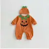 2026 Ropa Infantil Transfronteriza Estilo Halloween Pelele para Bebé Estilo Europeo y Americano Sombrero de Calabaza Mono de Manga Larga Conjunto de Dos Piezas