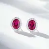 Aretes de Plata de Ley S925 para Mujer con Corindón de Rubí Cultivado en Laboratorio Que Pueden Pasar la Prueba del Diamante, Cambio de Color Fluorescente, Forma de Huevo de Paloma Transfronteriza