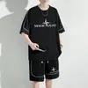 Conjunto de Roupa de Basquete Masculina Plus Size Tendência de Verão Marca Camiseta de Manga Curta e Shorts, Conjunto Esportivo Casual Oversized