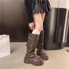 Botas Longas Estilo Deserto Botas Maillard Marrons Botas de Cano Alto com Solado Grosso Femininas Botas de Cowboy Ocidental Outono e Inverno 2025