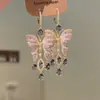 Pendientes de Borla Mariposa con Gradiente Morado de Diamantes Brillantes de Lujo Accesible Estilo Palacio Medieval Exquisitos Pendientes de Vestido Brillantes