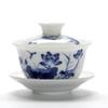 Conjunto de Chá Kung Fu Gaiwan de Cerâmica Azul e Branco Grande Porcelana Branca Três Talentos Bule para Preparar Chá Xícara de Chá Atacado Estilo Chinês
